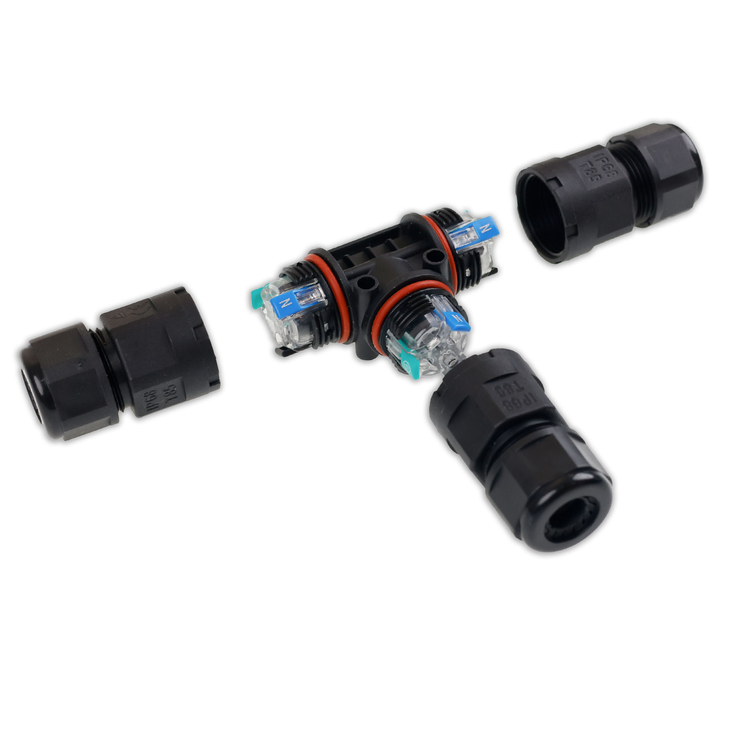 ISOLED Kabel T-Verbinder IP68 3-polig 0.75-2.5mm² mit Federklemme max. 250V 16A Manteldm. 6,5-11mm