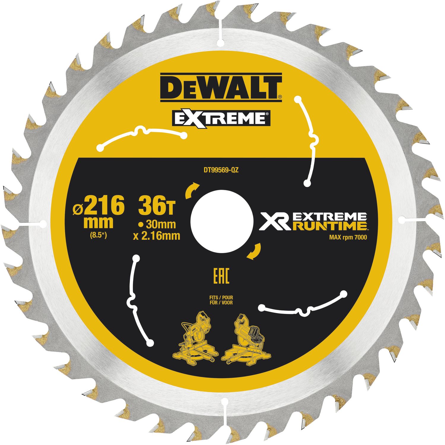DeWalt Kreissägeblatt XR Extrem Runtime HM ø 216 x 2,16 x 30mm Zähne 36 (WZ/FZ)