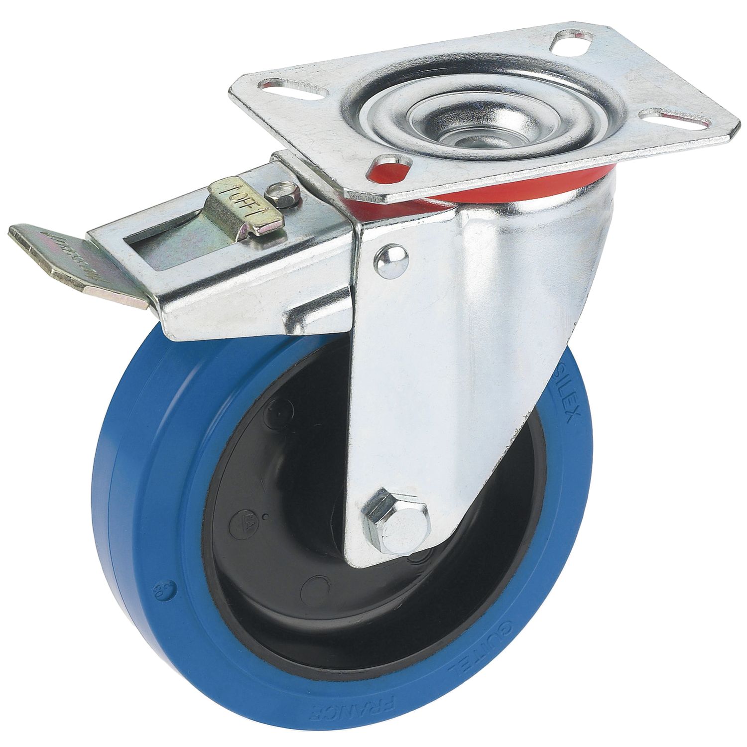 Dörner + Helmer Lenkrolle Elastik blau Platte 100 mm 150 kg Feststeller