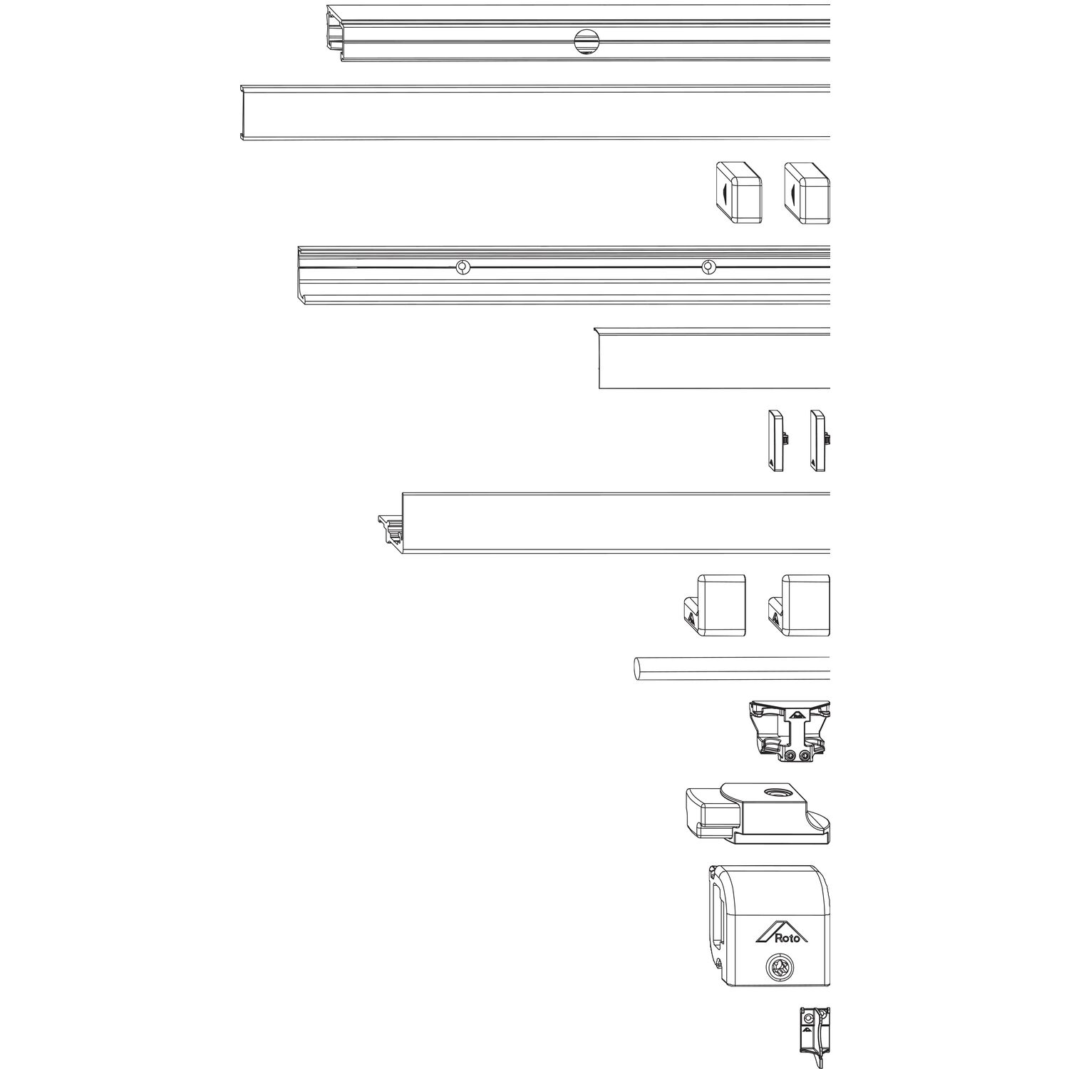 Roto Patio Alversa Schienen-Set Halteschiene 13 mm verkehrsweiß FFB 1051-1250 mm
