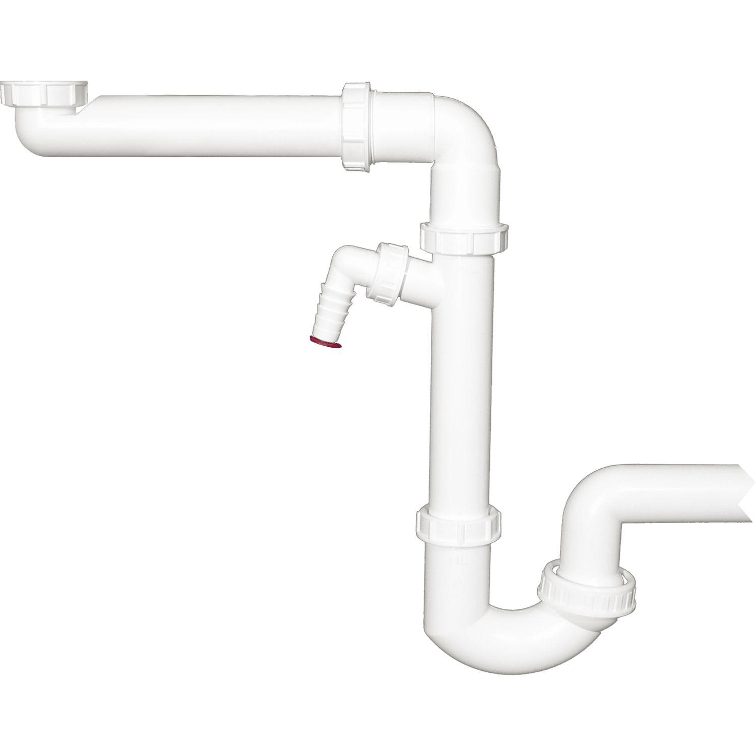 Raumspar-Siphon HL126SR DN40x6/4" + DN50 mit Kugelgelenk, Waschgeräte-Anschluss