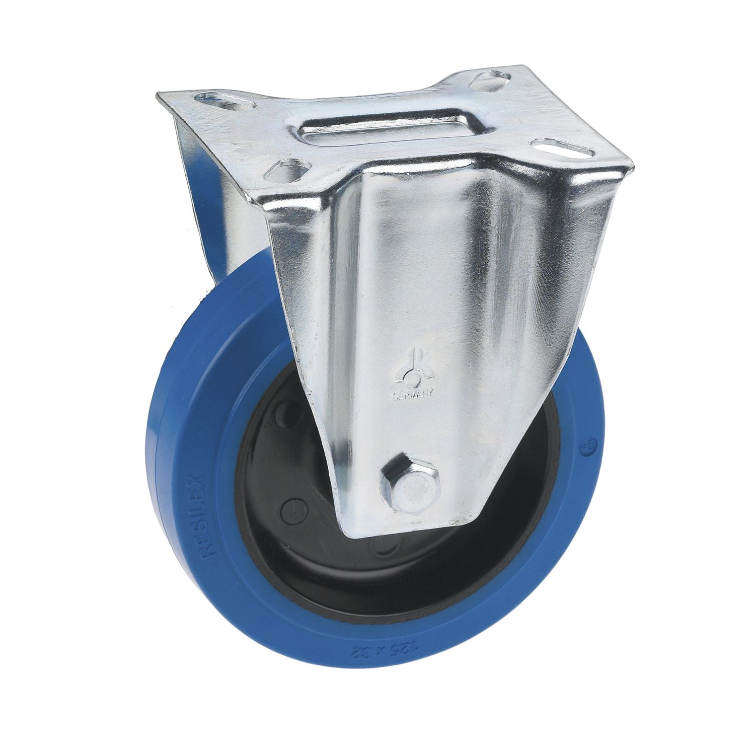 Dörner + Helmer Bockrolle Elastik blau Platte 125mm 200 kg
