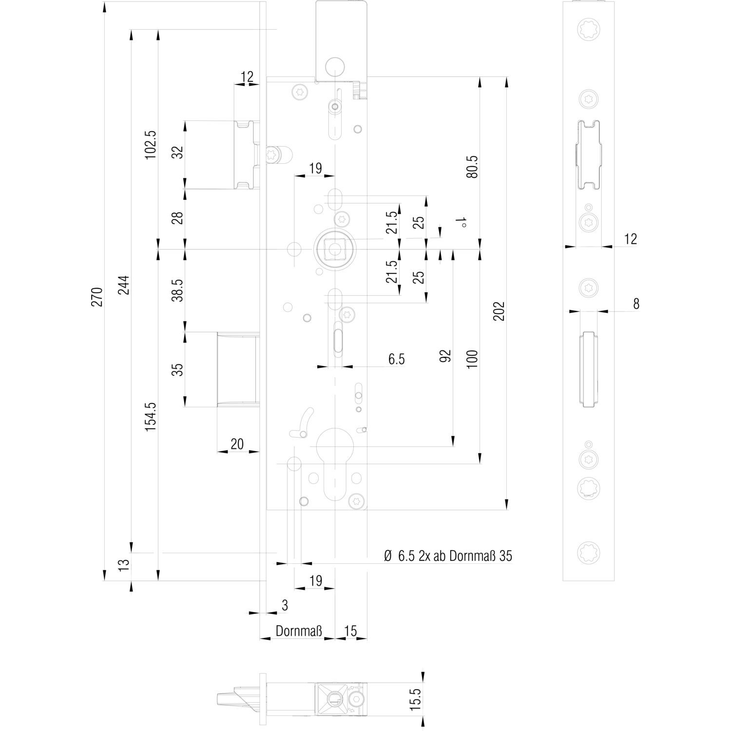 BKS Fluchttürschloss 1830 mit Obenverriegelung, Flachstulp, Dorn 35, universal