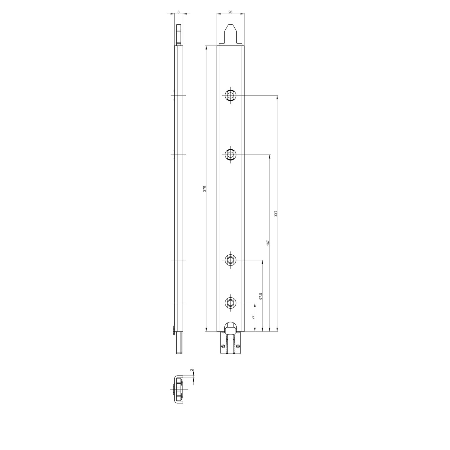 GU Anschlusseinheit zu Falzhebelgetriebe, Secury Automatic 270 mm,oben,universal