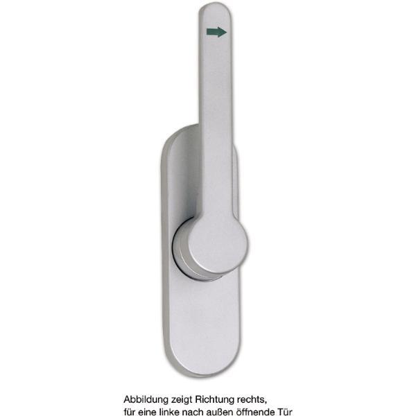 Strenger Türtreibriegel aufliegend Pfeil, rund, links, Hub 25 mm, silber eloxiert