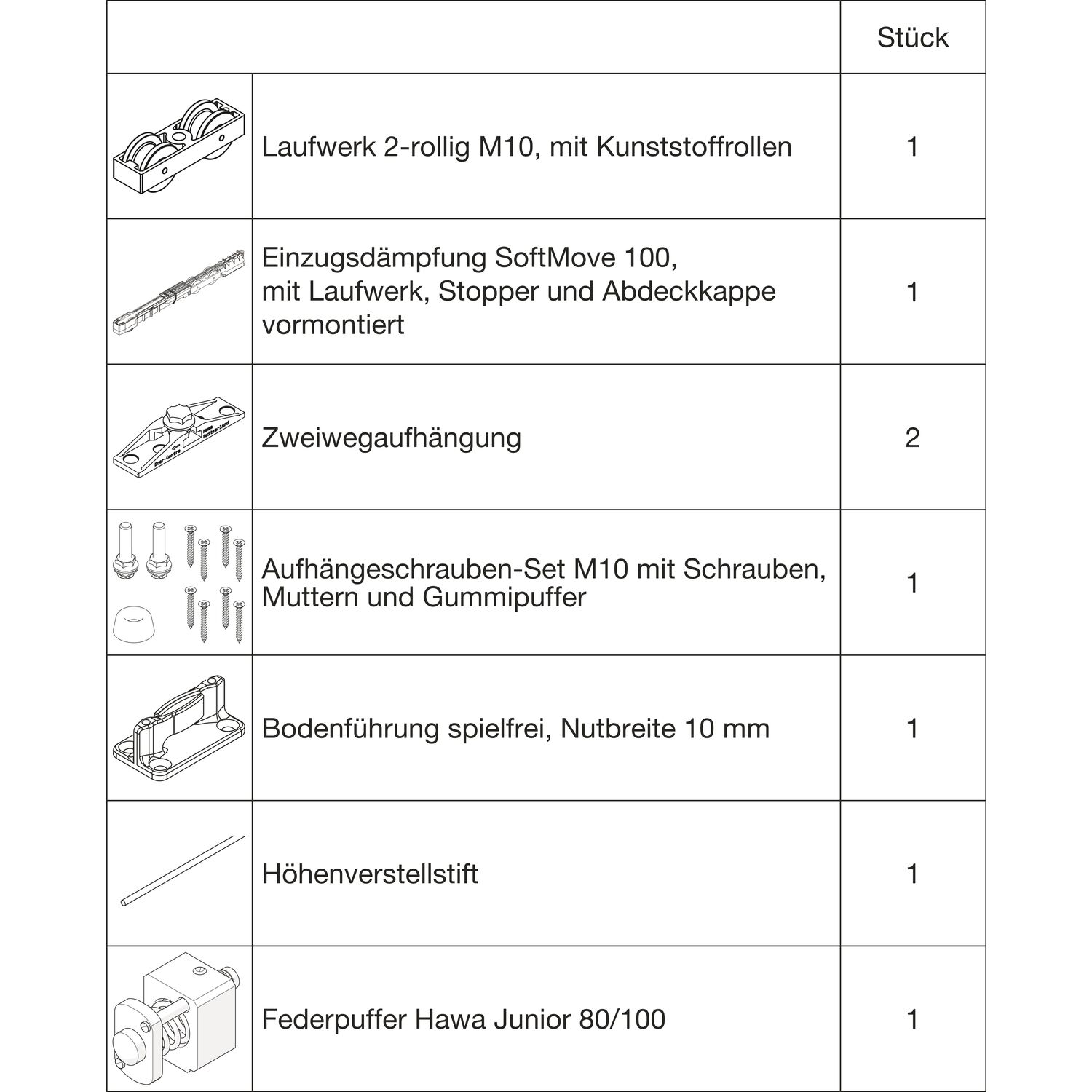HAWA Junior 100/Z-Pocket Beschlagset Holz SoftMove Federpuffer (30243)