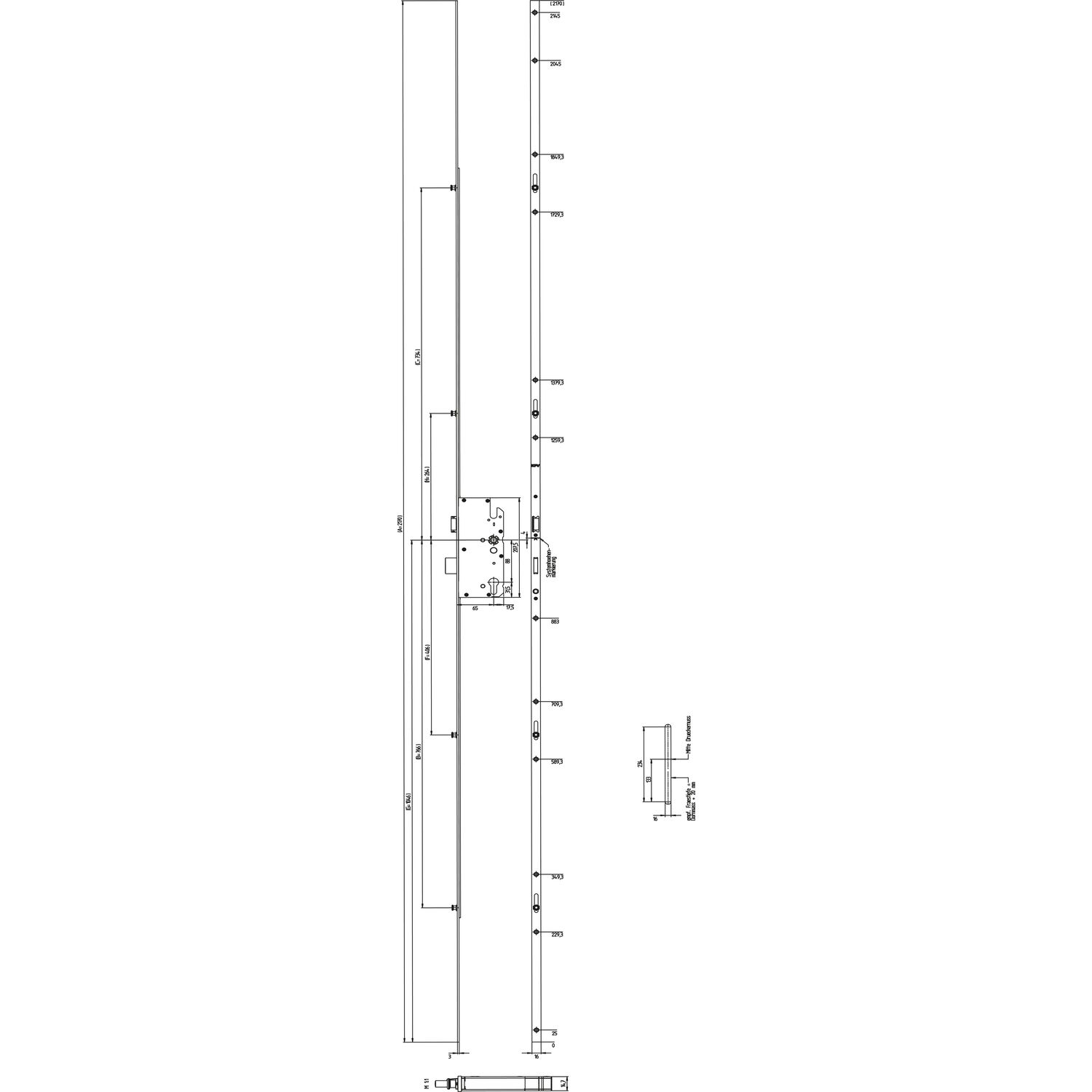 ninka KFV MFV-Schloss BS 8100 ÖNORM, DM 65, Stulp 16 mm eckig, silber verzinkt