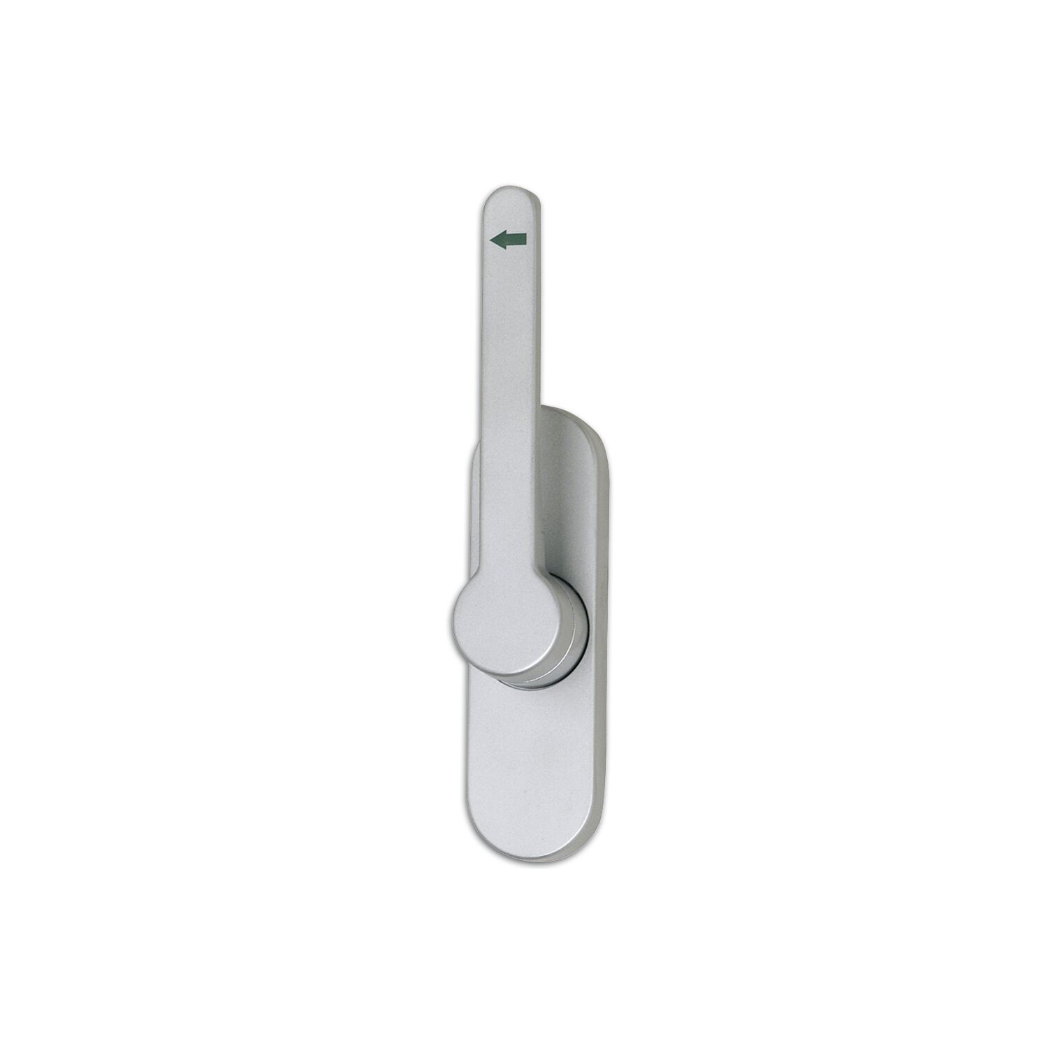 Strenger Türtreibriegel aufliegend Pfeil, rund, links, Hub 25 mm, silber eloxiert