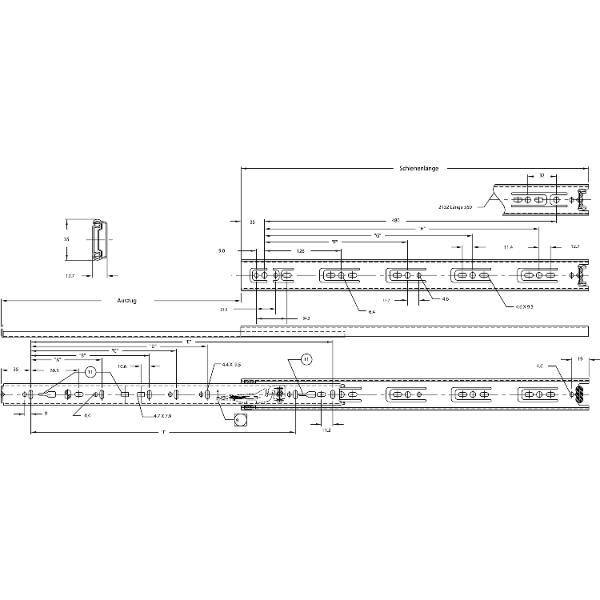 Accuride 2132 Kugelkäfigführung - Teilauszug, SL 450 mm Stahl verzinkt