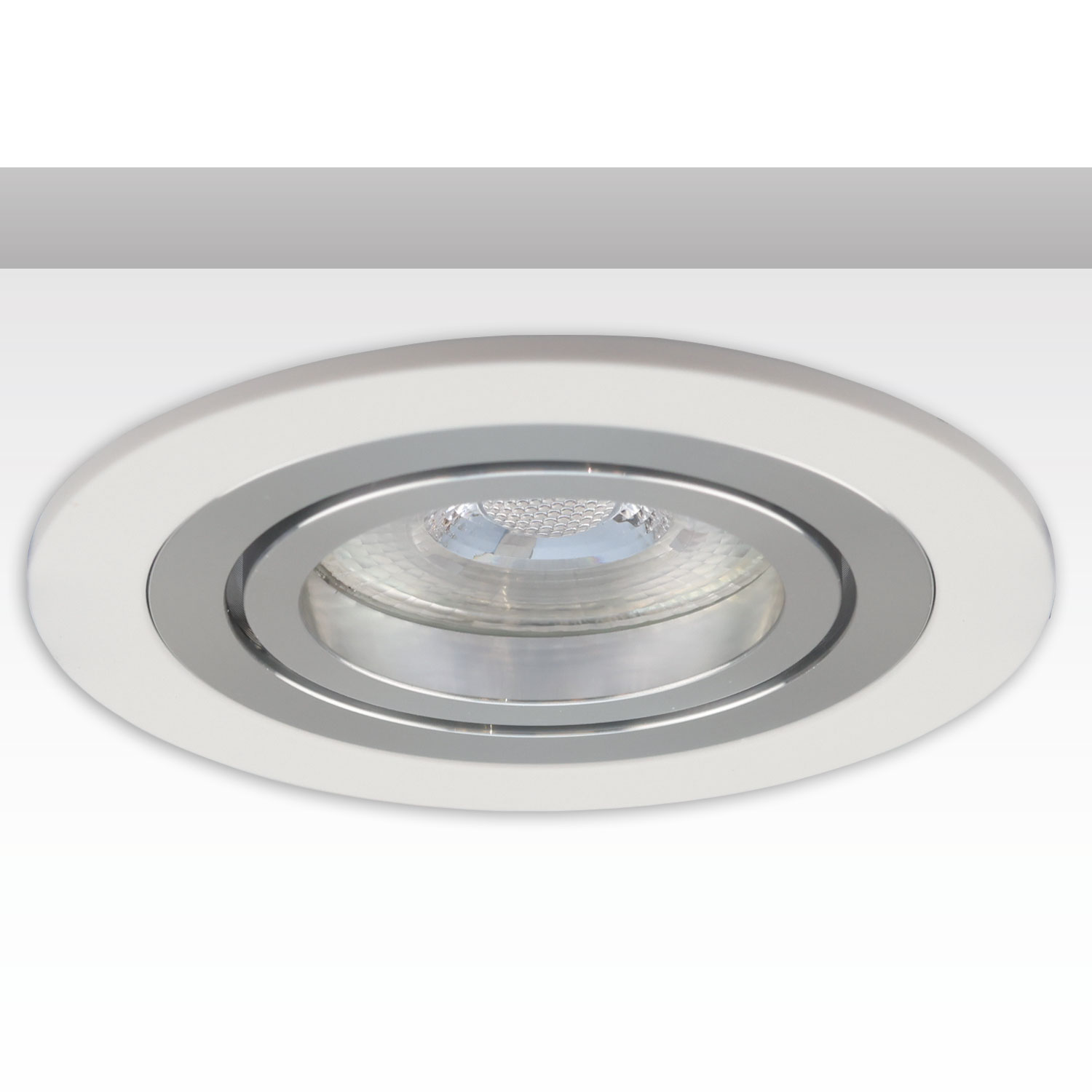 ISOLED Einbaurahmen rund Loch 80mm weiß + Alu gebürstet für GU10/MR16 Spots