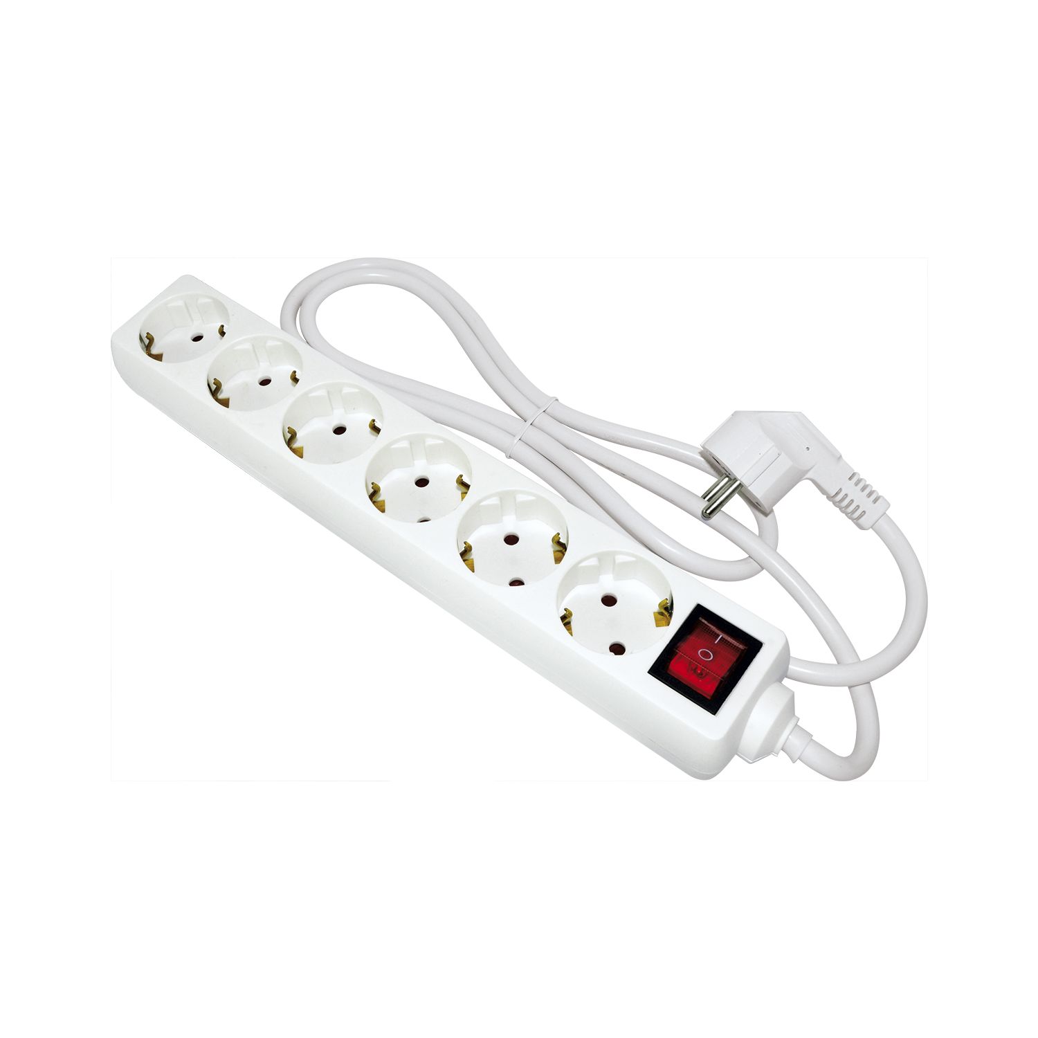 Steckdosenleiste -6 Steckdosen + Schalter, 250 V, 1500 mm Kabel mit Stecker