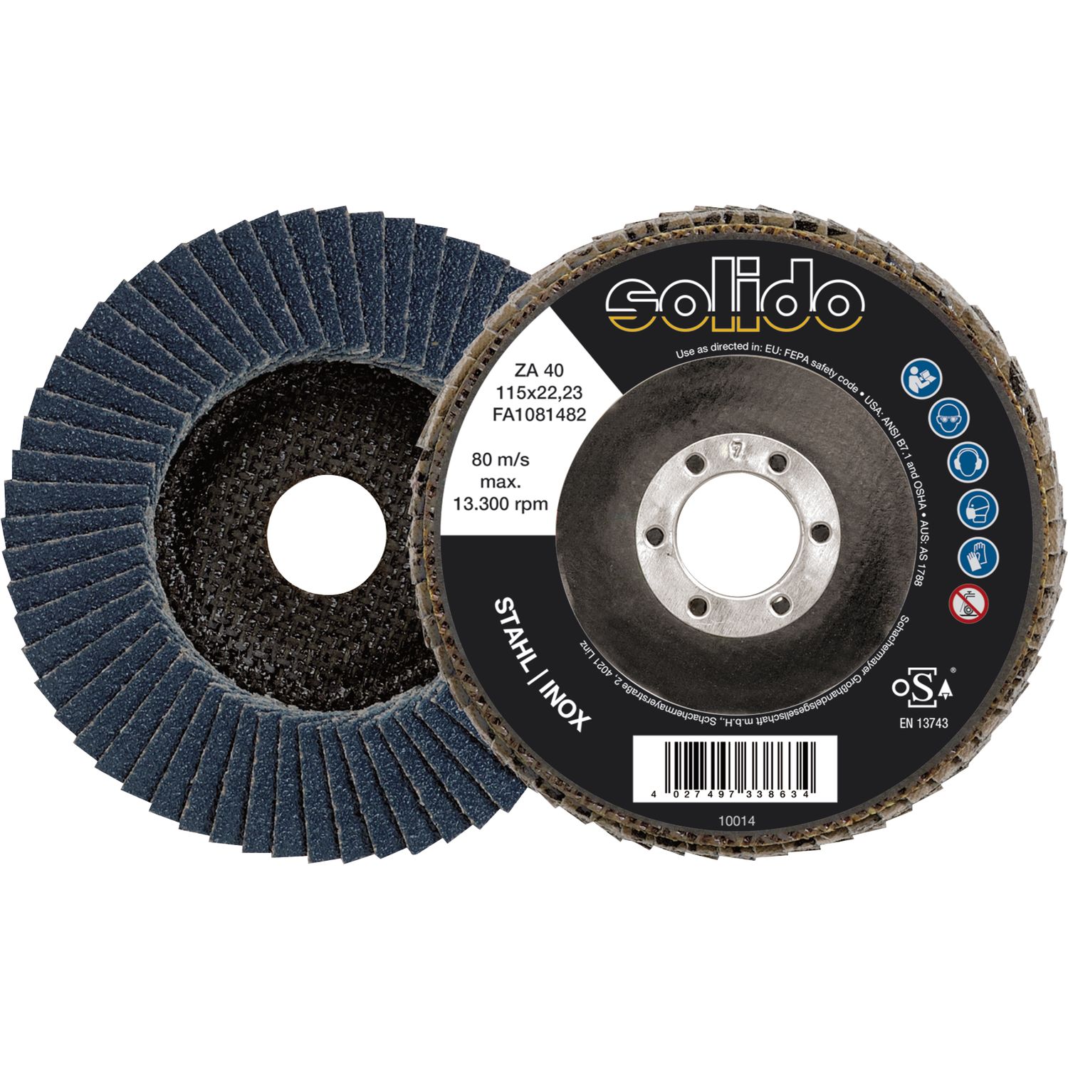 solido Schleiflamellenteller Zirkonkorund ø 115 mm Korn 40
