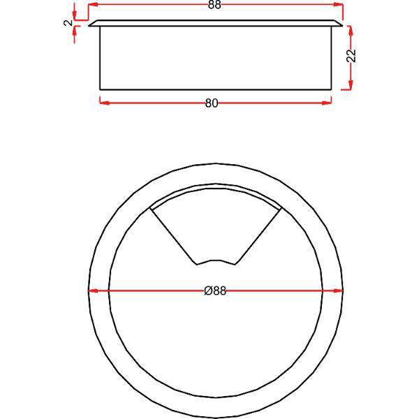 Kabeldurchgang rund, Einbau ø 80 mm, Kunststoff Buche