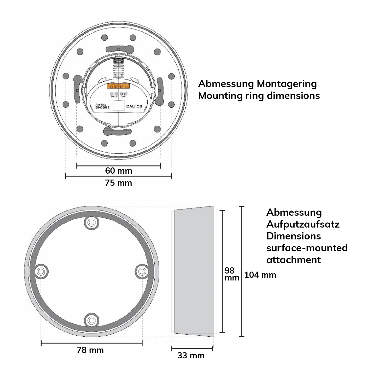 ISOLED DALI-2 Master PIR Aufputz-Bewegungssensor weiß Höhe/Radius 12m Versorgung via DALI-Bus IP54