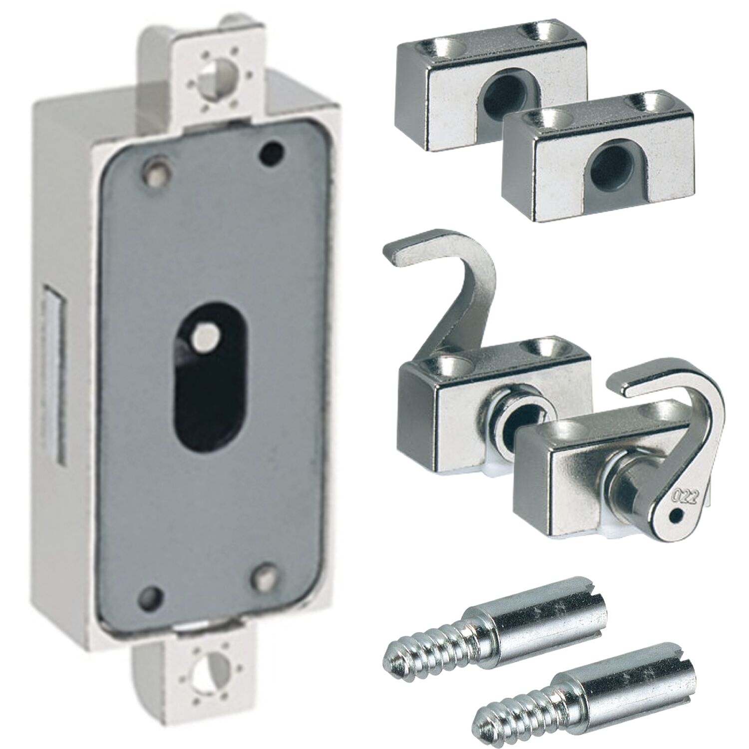 Hettich Drehstangenschloss Set. einfache Sperre DM15 links, Zamak vernickelt
