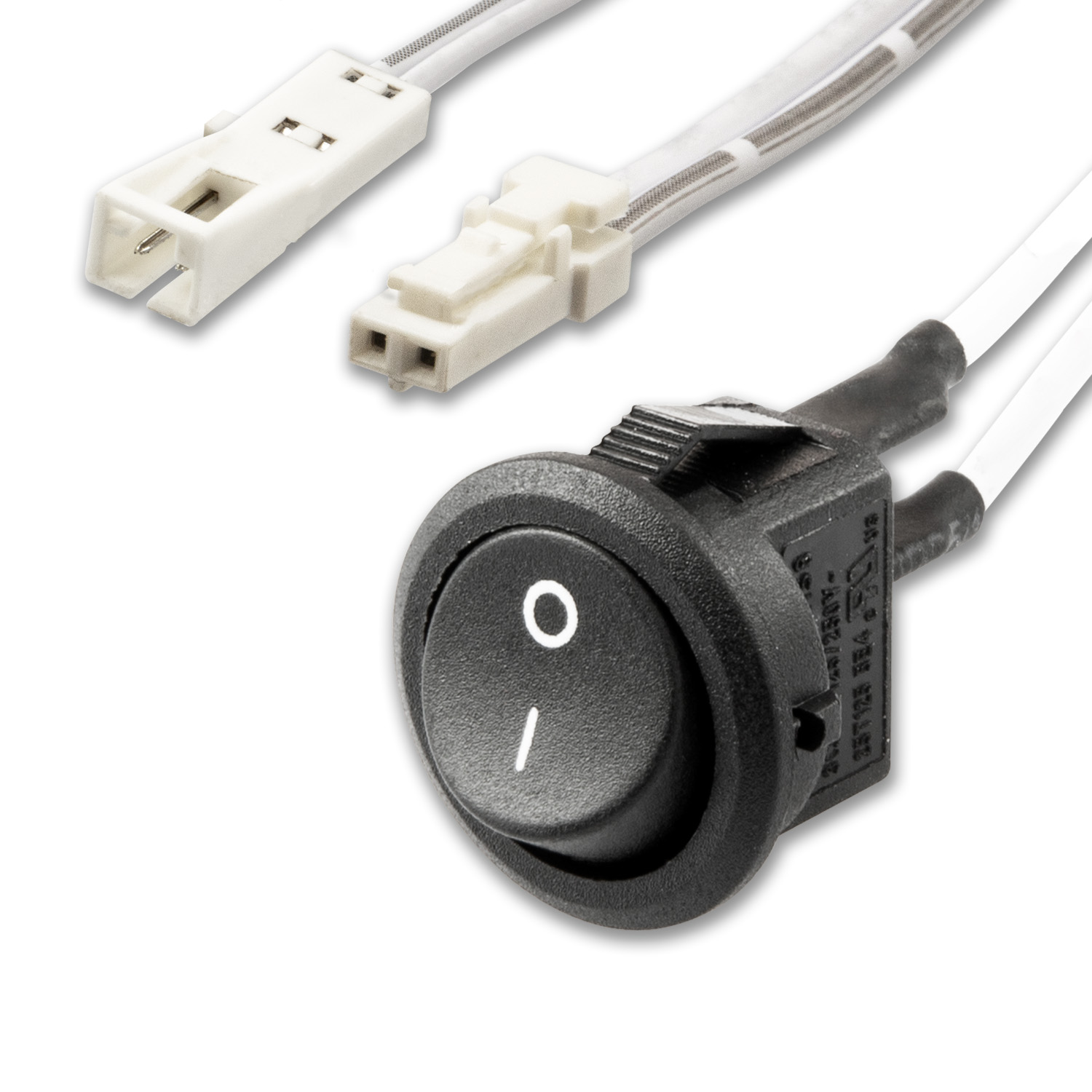 ISOLED MiniAMP Einbauschalter Ein/Aus female-Buchse und male-Stecker 30cm+200cm 2-polig weiß max. 5A
