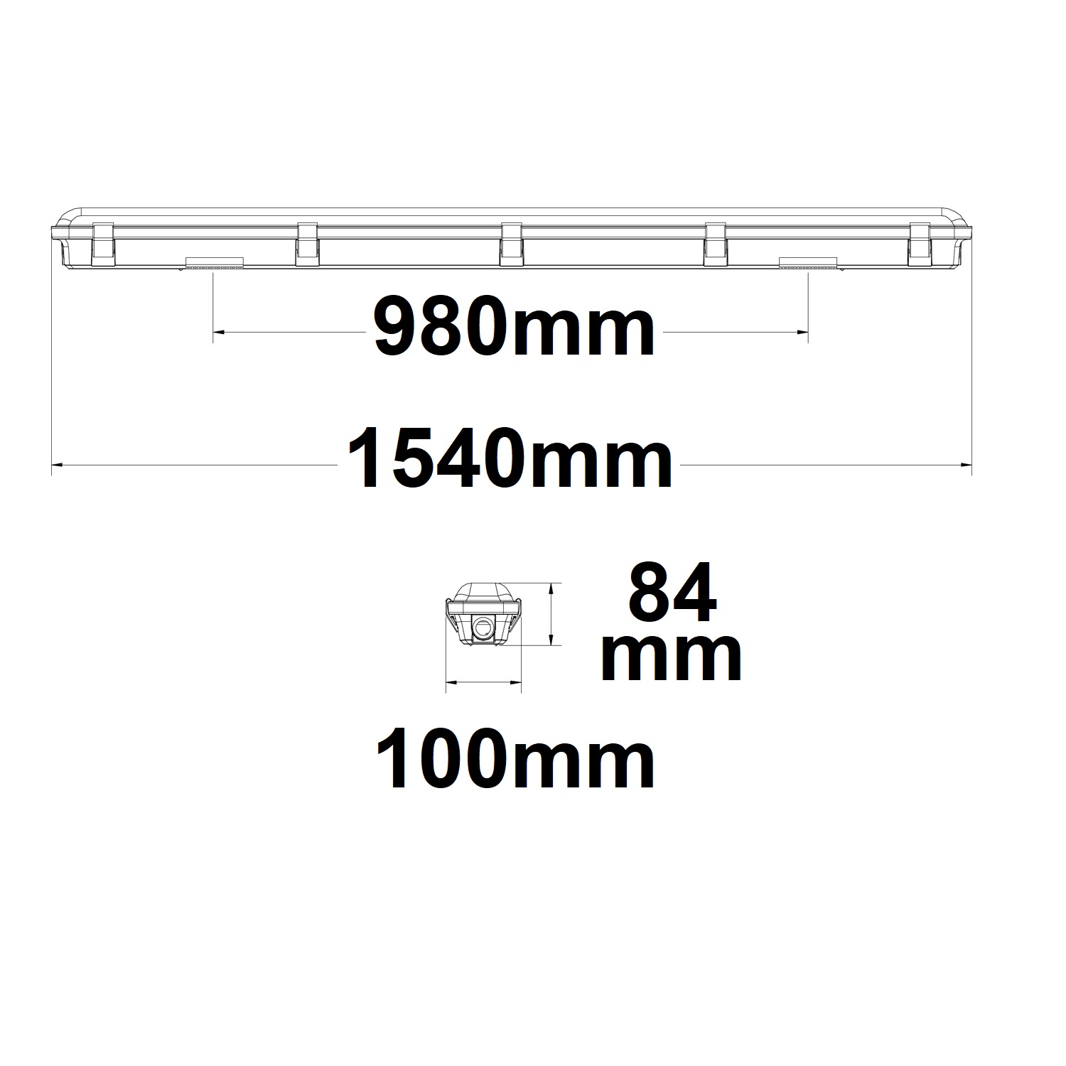 ISOLED LED Wannenleuchte 150cm IP65 PowerSwitch 33-60W 4000K