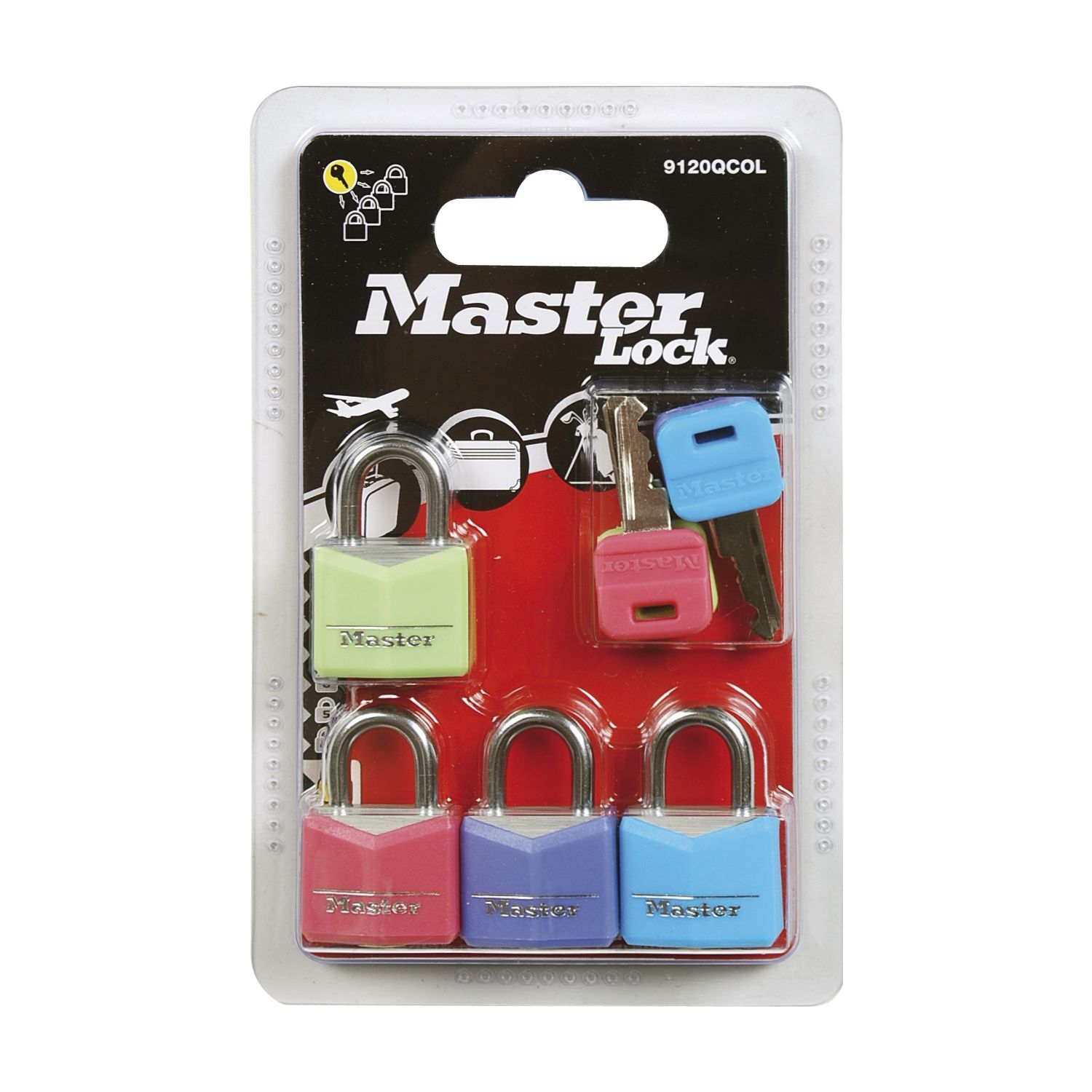 Master Lock Vorhangschloss Vinyl bunt mit Schlüssel, Br. 20 mm, gleichsp.