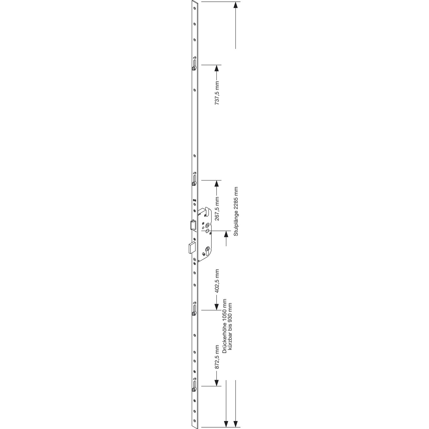 GU MFV-Schloss Secury R4, DM 80 mm, Stulp 2285 x 16 x 3 mm eckig, silberfärbig