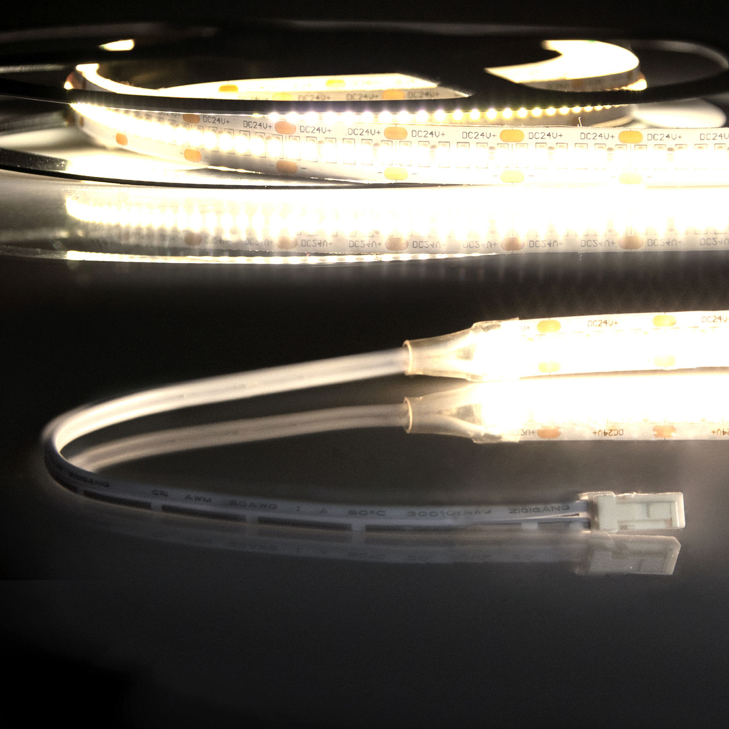 ISOLED LED CRI930 MiniAMP Flexband 24V DC 12W IP20 3000K 120cm beids. 30cm Kabel + maleAMP 300 LED/m