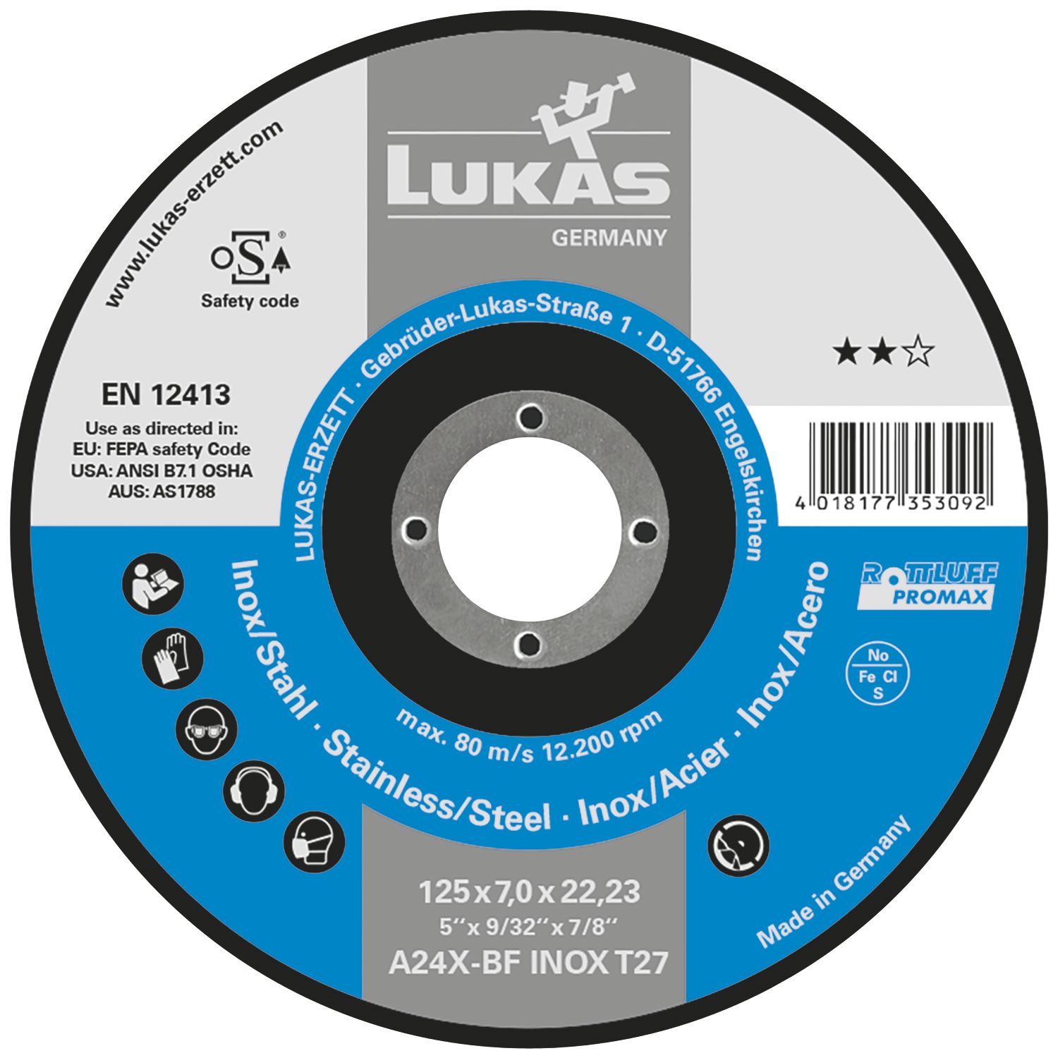 Lukas Schruppscheibe Promax**gekröpft A24X-BF ø 230 x 6 mm Inox/Stahl