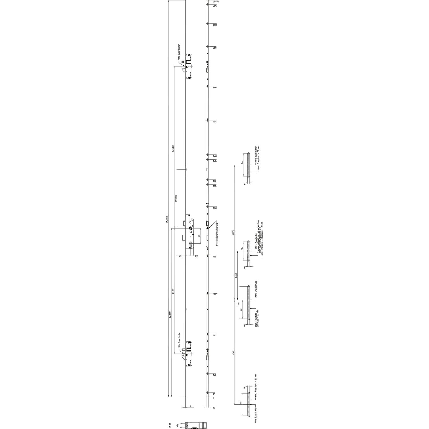 ninka KFV Mehrfachverriegelungsschloss BS 2600 F16 B003, DM 65, Stulp 16mm, verzinkt