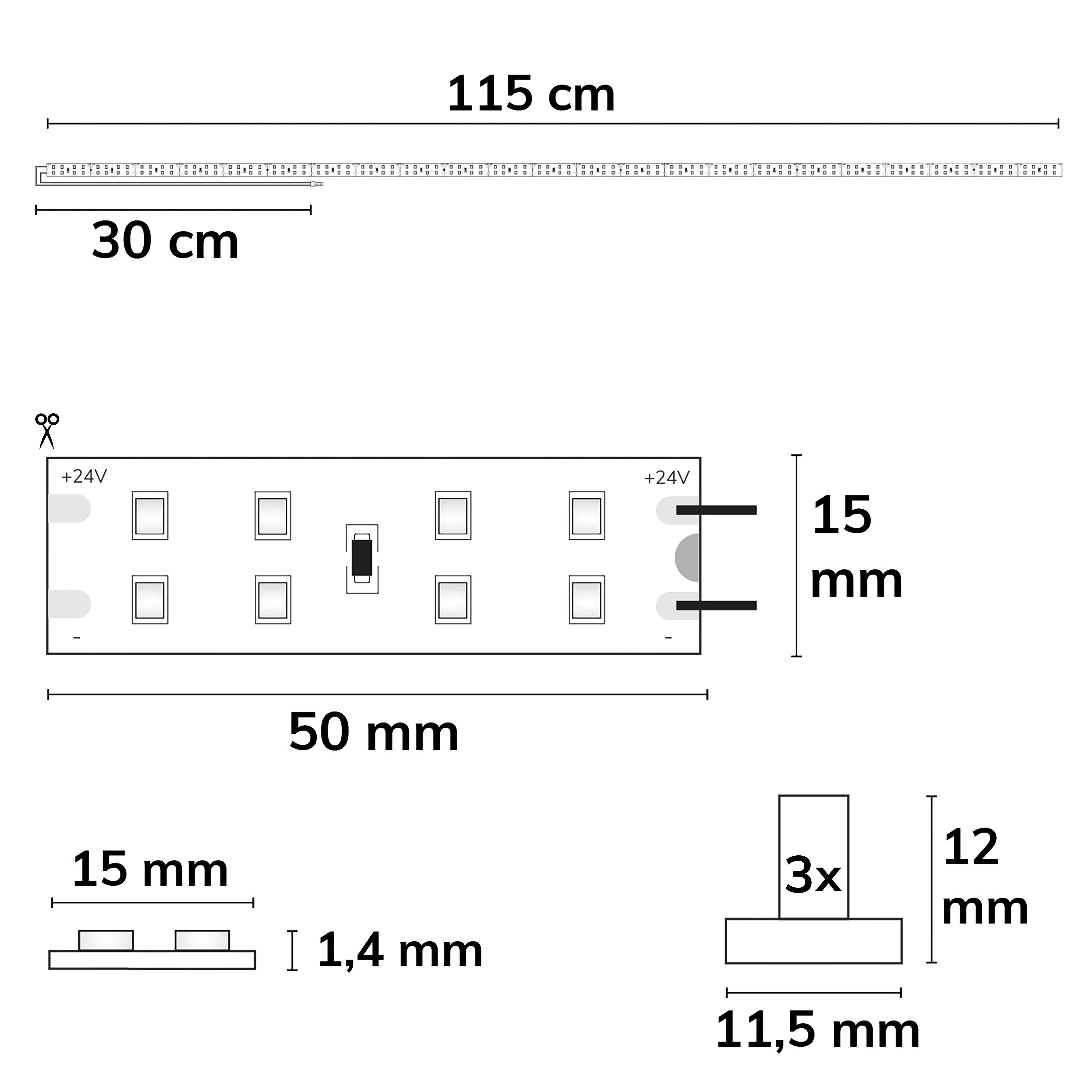 ISOLED LED T5/T8 Umrüstplatine 830 115cm MiniAMP 184 LED 24V 19W 170 lm/W warmweiß dimmbar
