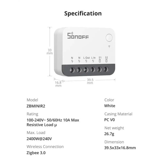Sonoff ZBMINI Extreme Zigbee Smart-Schalter ZBMINIR2