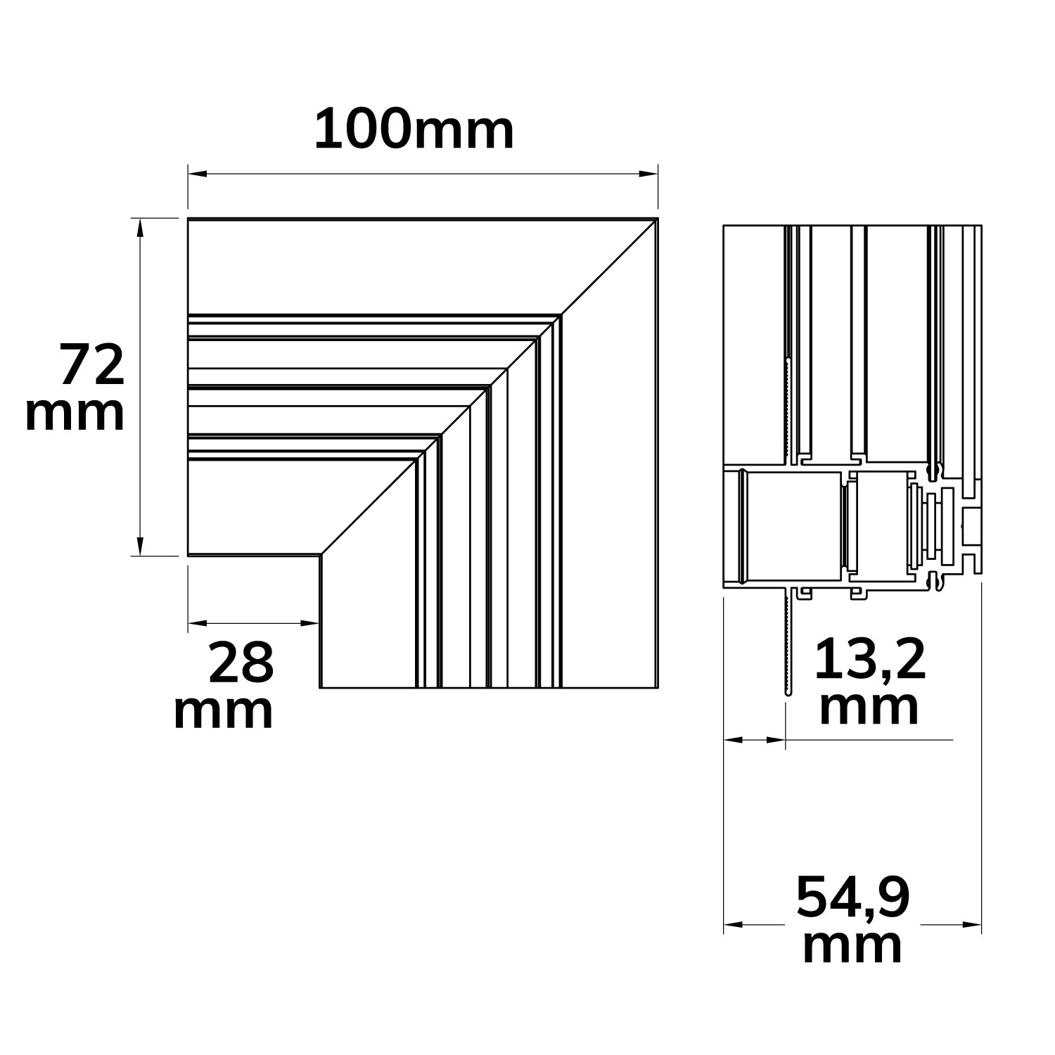 ISOLED Track48 Eckschiene 90° horizontal für Trockenbauschiene weiß nicht stromführend