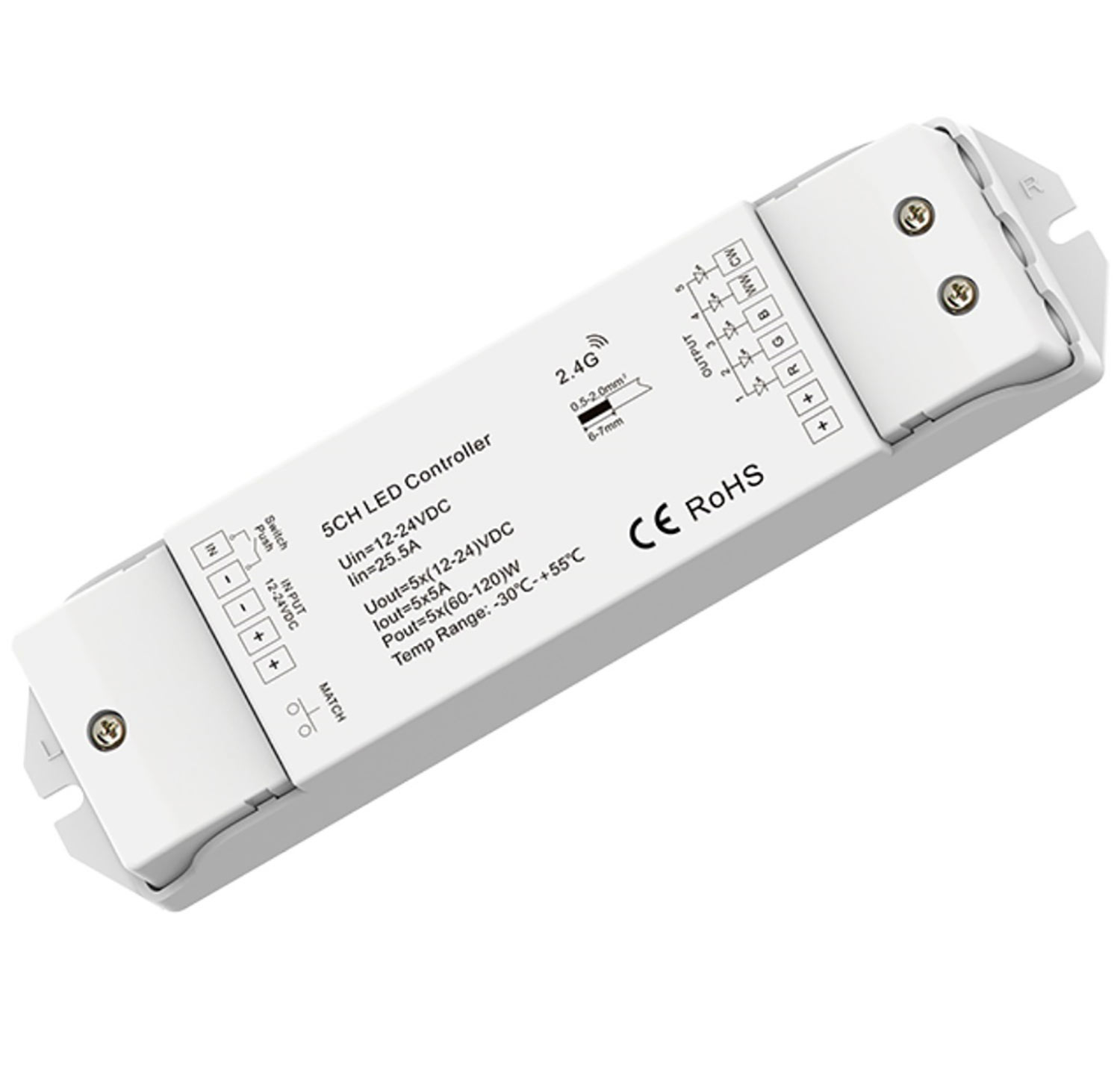 ISOLED Sys-Pro RGB+CCT Push/Funk Mesh PWM-Dimmer 1-5 Kanal 12-48V DC 5x5A