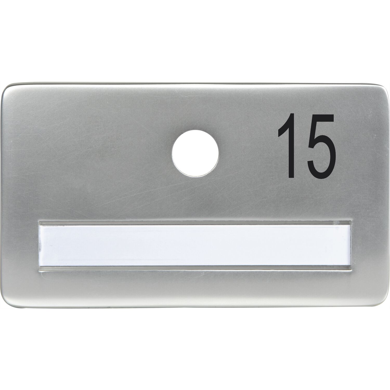 SOLIDO Namensschild ohne Spion, Bohrung ø 14, Alu silber eloxiert, Gravur Nr. 15
