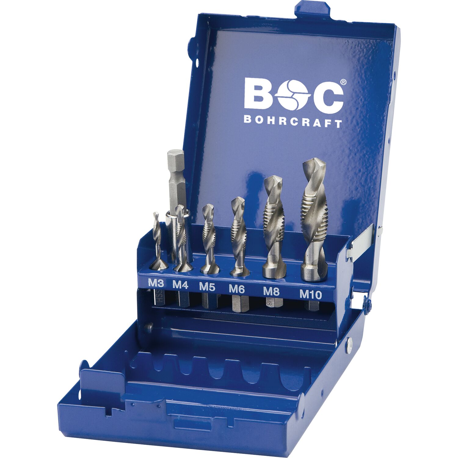 Bohrcraft Maschinen-Kombi-Gewindebohrer-Set HSS M3-M10 1/4" 6-kant Schaft