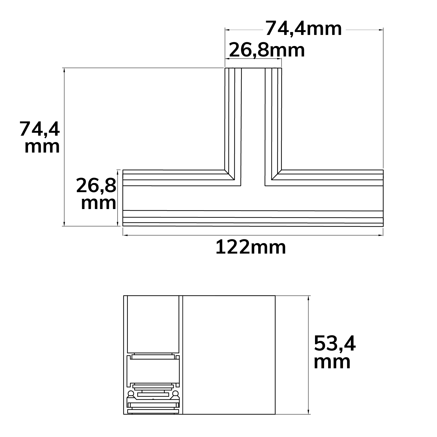 ISOLED Track48 T-Schiene horizontal für Aufbauschiene schwarz nicht stromführend