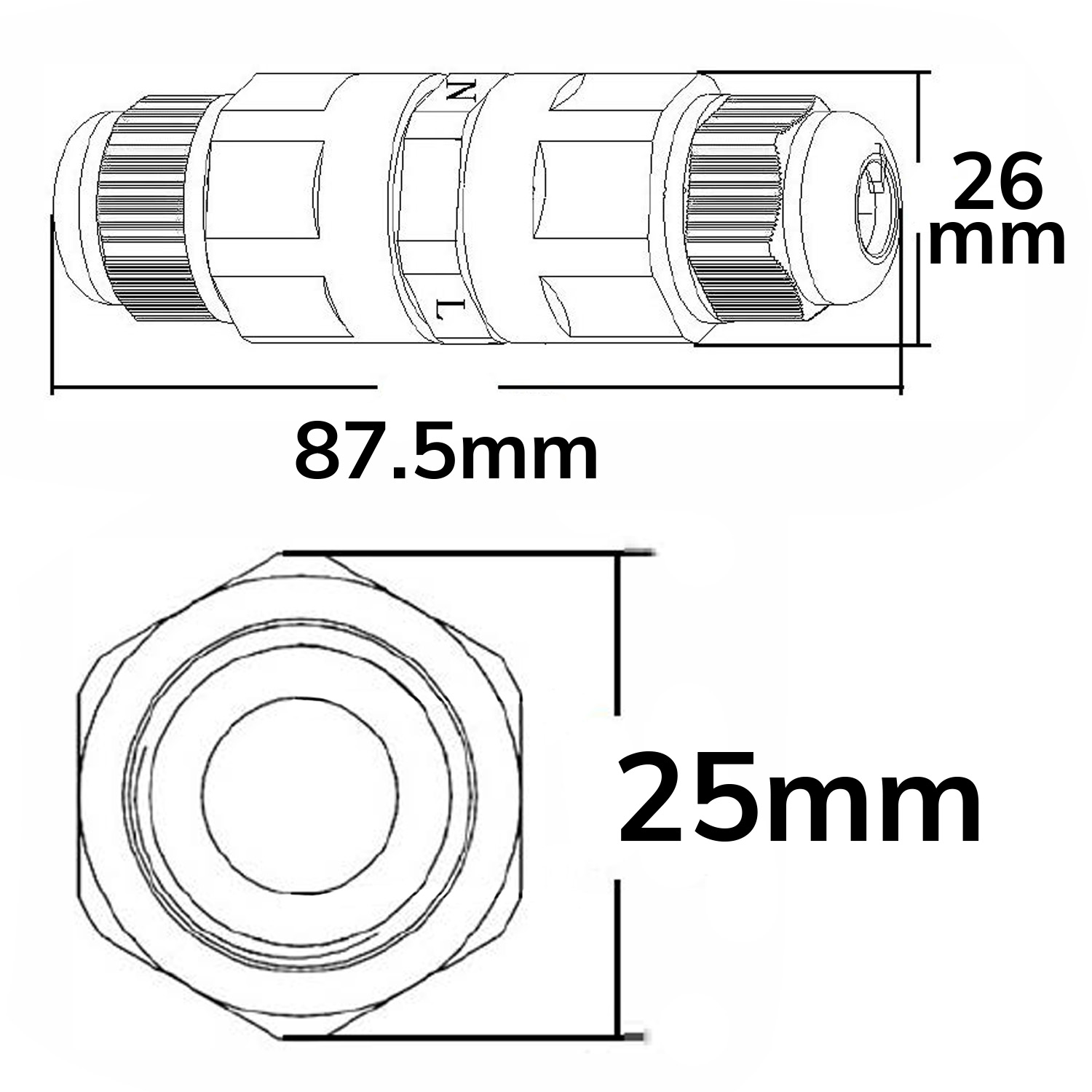 ISOLED Kabelverbinder IP68 3-polig 0.75-2.5mm² mit Federklemme max. 250V 16A Manteldm. 6.5-11mm