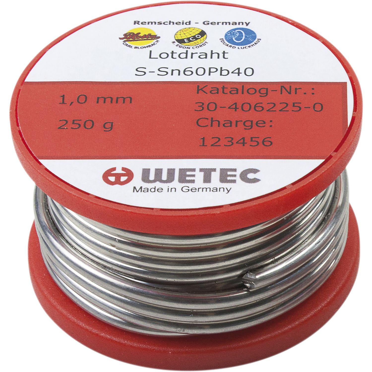 Wetec Elektrolötdraht SN60Pb40 flussmittelgefüllt 1mm 250g (250 Gramm)