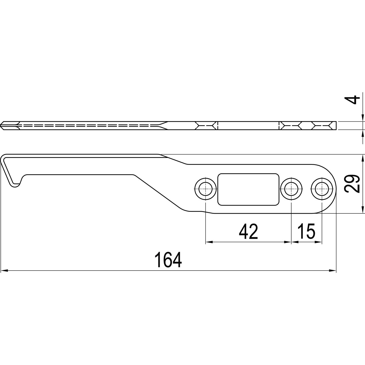 IMH-ABS Mitnehmerhaken SF, 164 x 29 x 4 mm, universal, DIN, schwarz verzinkt