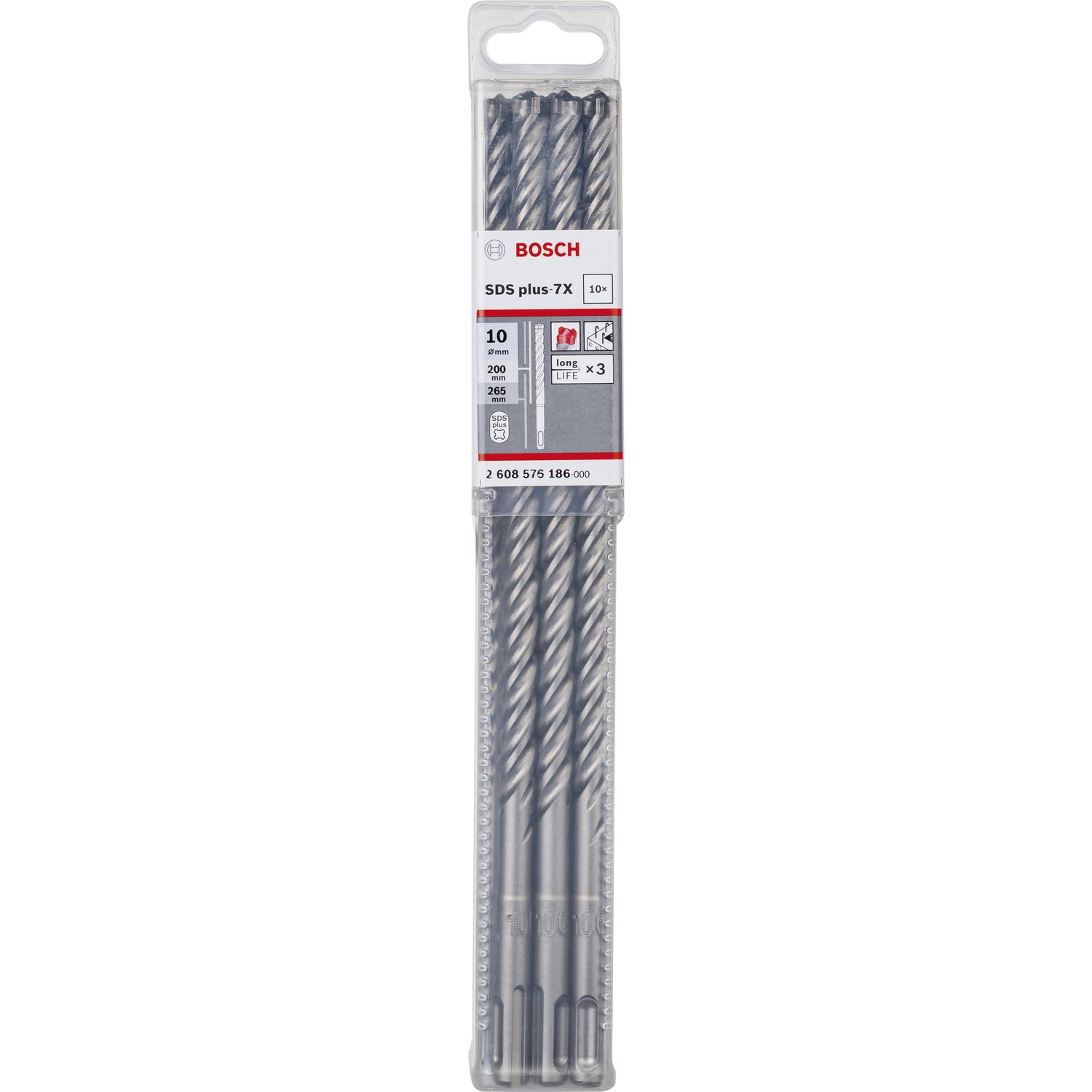Bosch HM-Hammerbohrer SDS-Plus-7X Länge 265mm ø 10 mm - 10 Stück