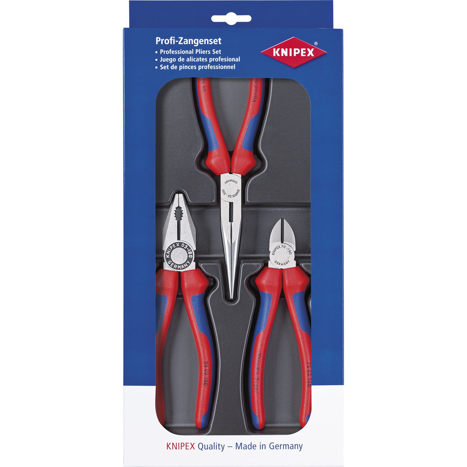 Knipex Zangenset Montage 3-teilig Kombizange, Flachrundzange, Seitenschneider