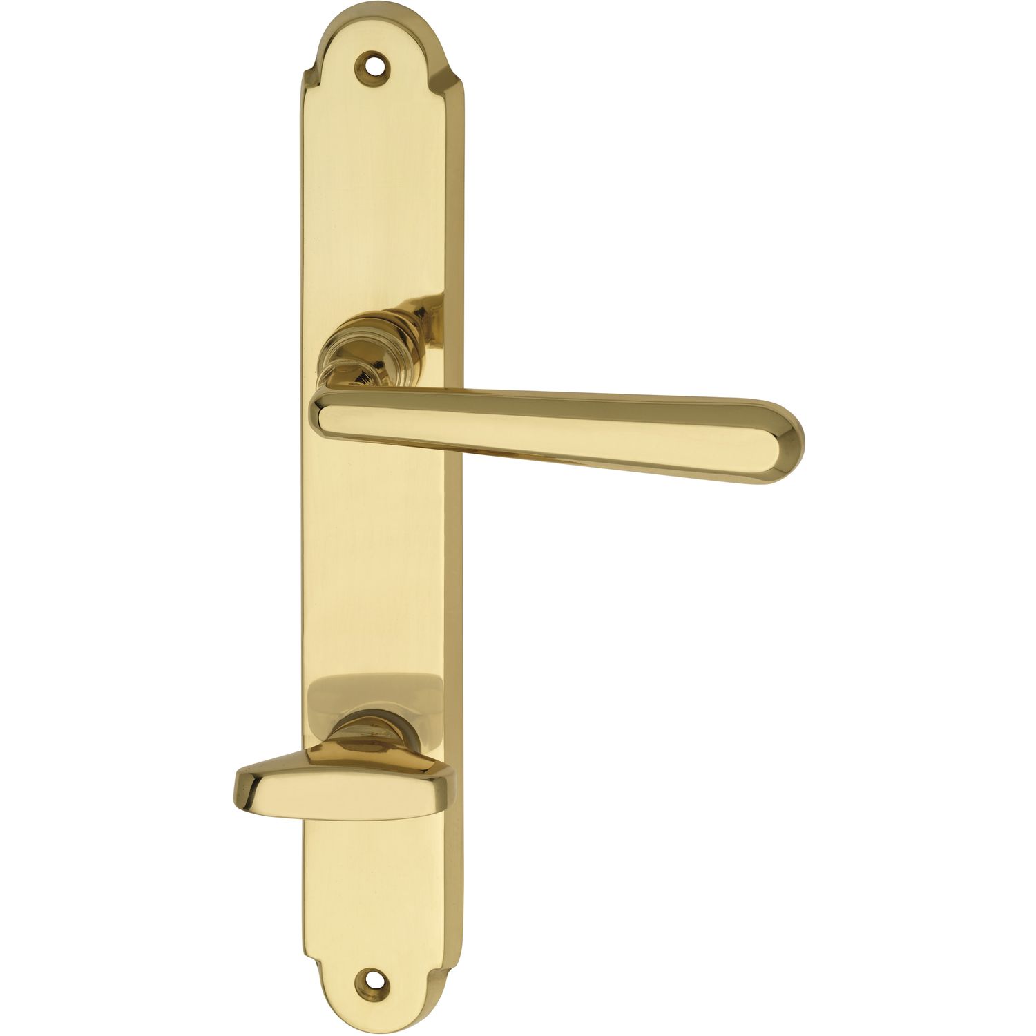 Drückergarnitur Modell Alt-Wien auf Langschild WC Messing poliert