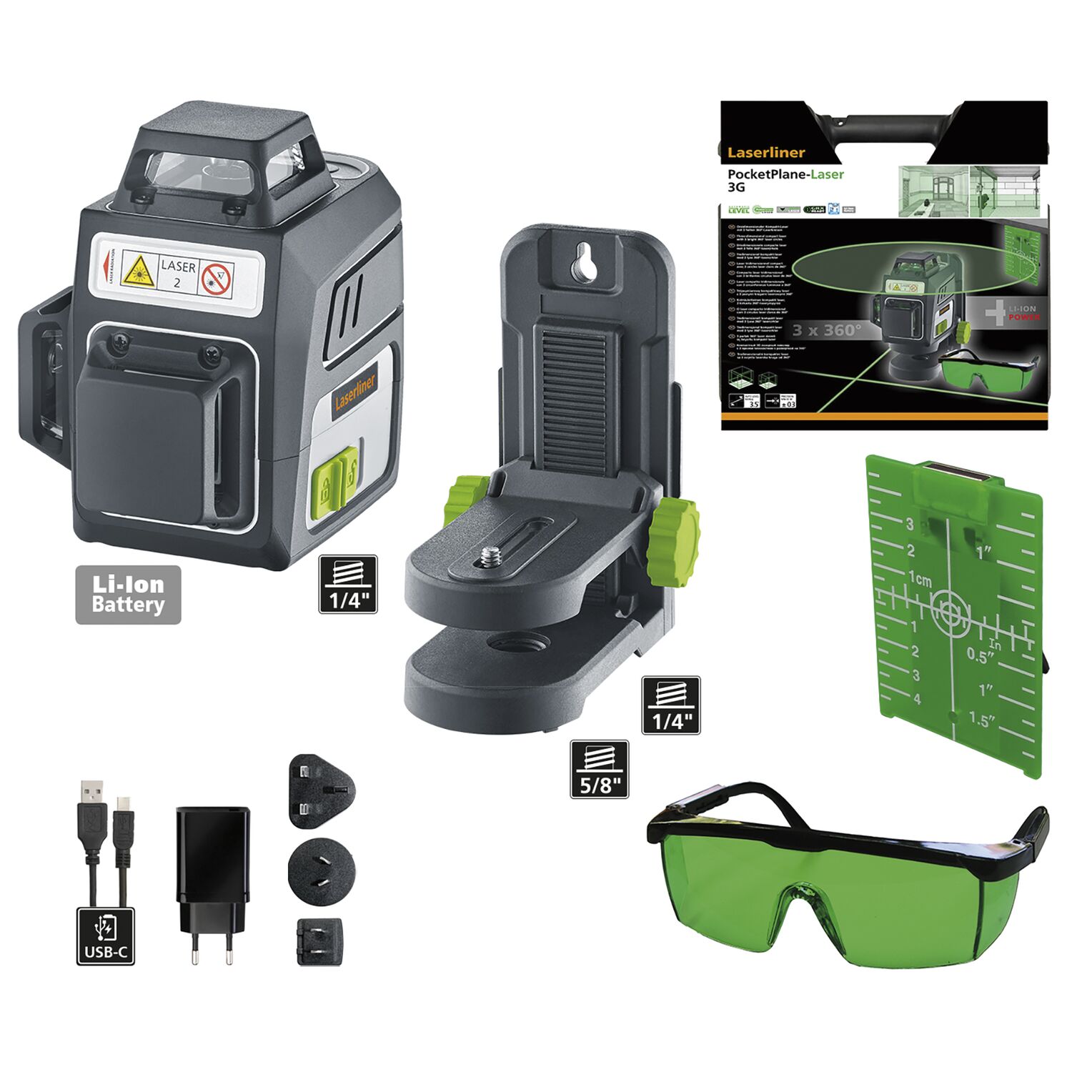 Laserliner Multifunktions-Linienlaser PocketPlane 3G 3,7 V 3,6 Ah Li-Ion