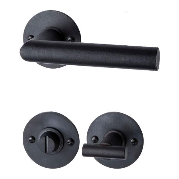 Halcö HALCÖ Drückergarnitur DAVOS - auf runder Rosette WC, TS-50, Schwarzstahl