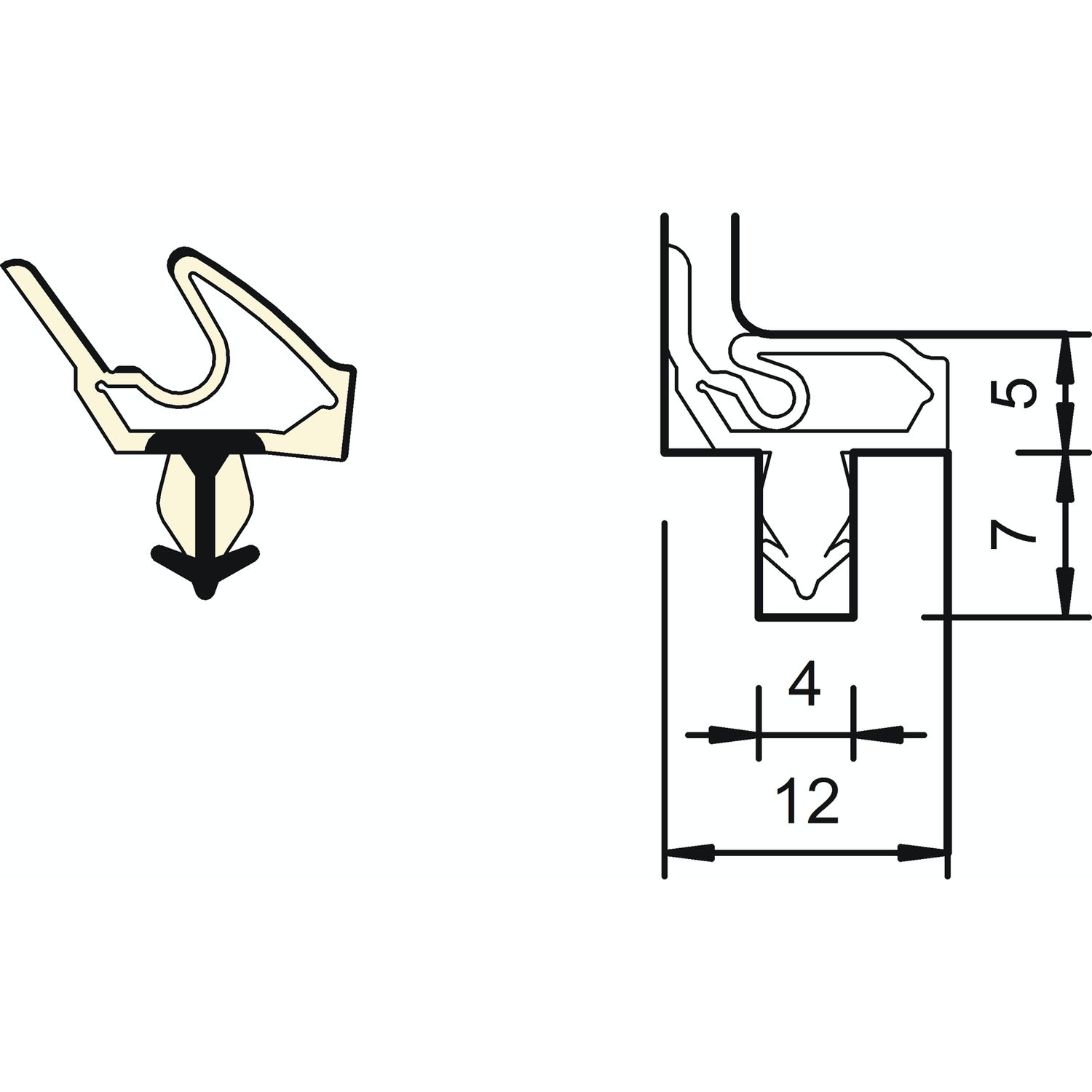 Türanschlagdichtung SP 7677, Falz 12 mm, Kunststoff weiß (150 m)