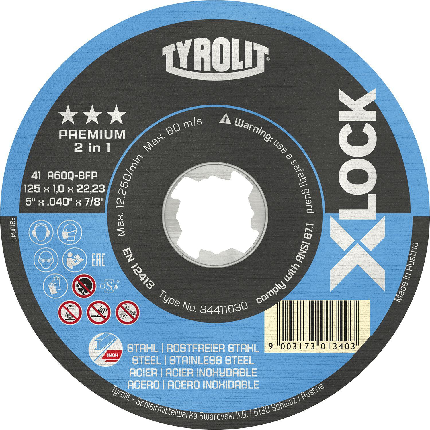 Tyrolit X-LOCK Trennscheibe Stahl/Inox gerade Premium*** 125 x 1.6 mm (25Stk)