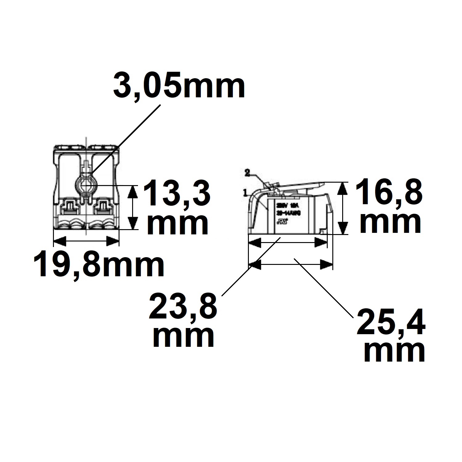 ISOLED Anschlussklemme 2x2-polig 0,5-2,5mm² max. 450V/16A