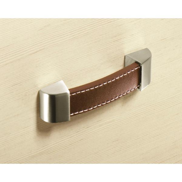 Hettich Möbelgriff Agliano LA128 B147 Leder braun/Sockel zink Edelstahl Effekt