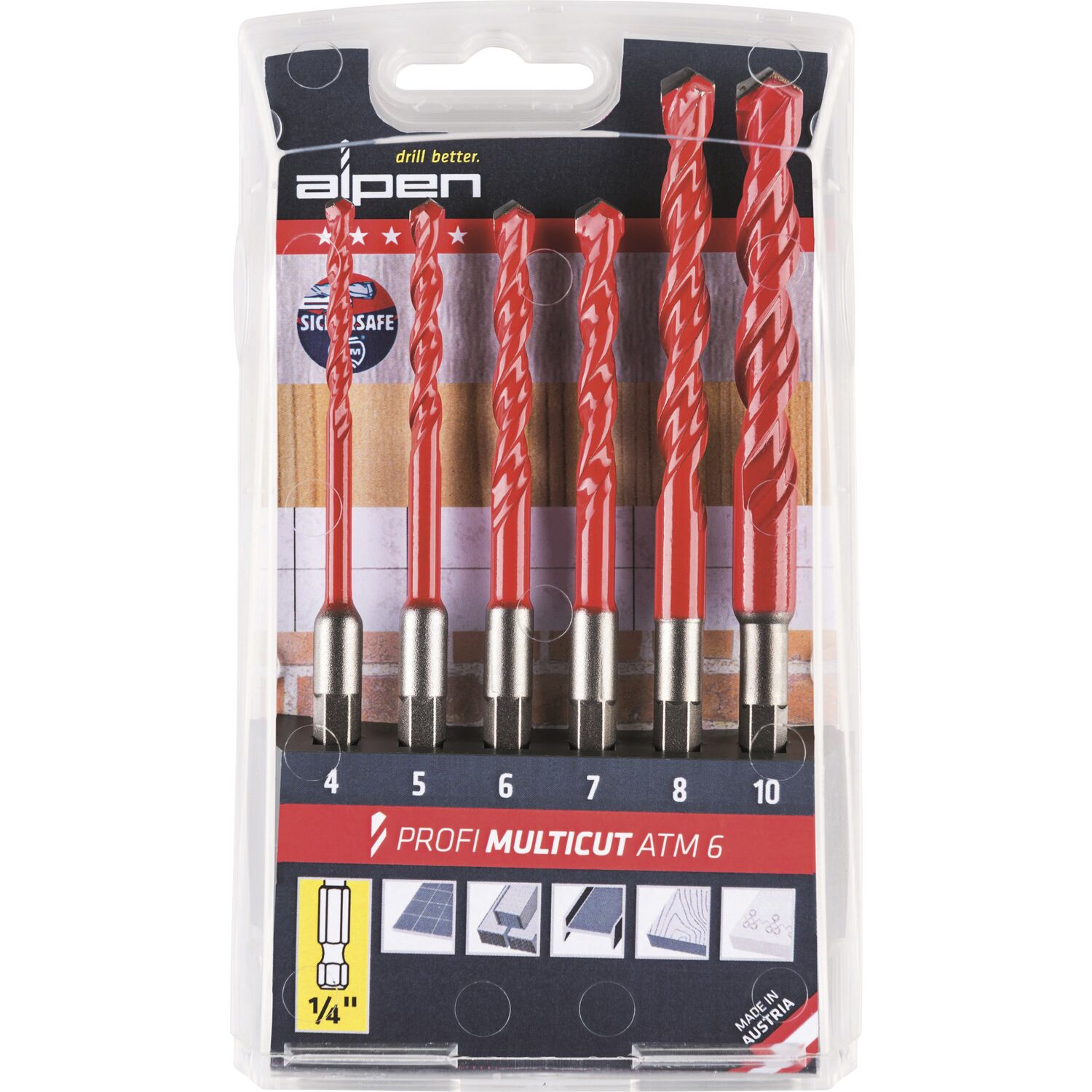 Alpen HM-Universalbohrer Satz Profi-Multicut 1/4"Sechskantschaft 4-10 mm 5-tlg