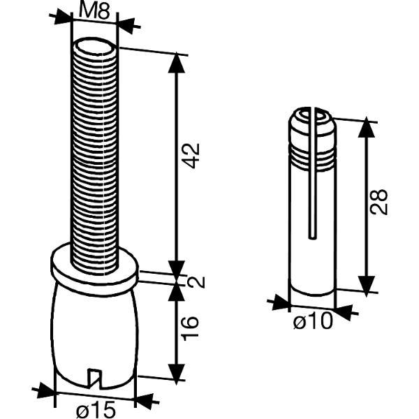DORMA-Glas DORMA-Glas Zapfen PT 25, ø 15 mm, m. Dübel, Stahl verzinkt (01.115)