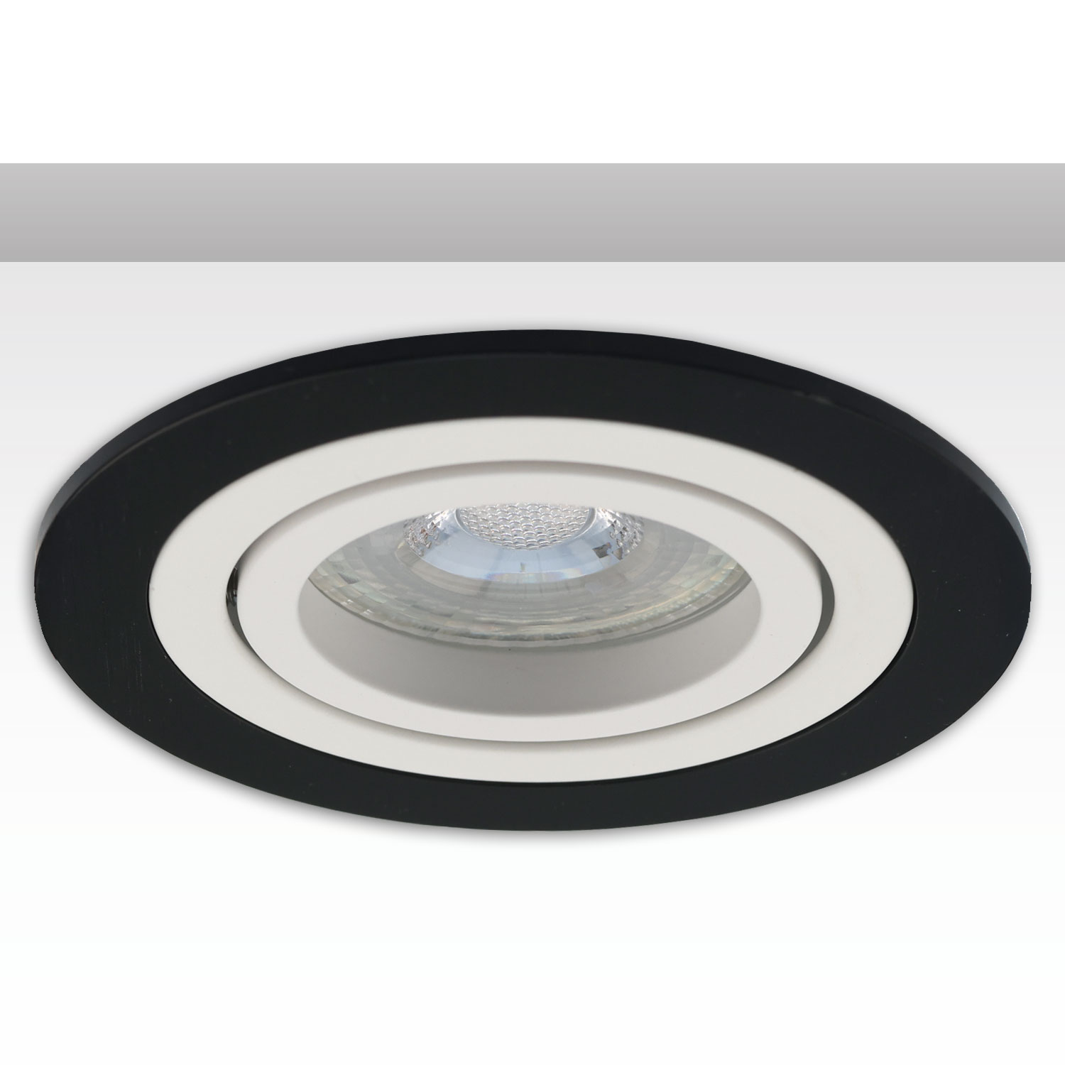 ISOLED Einbaurahmen rund Loch 80mm schwarz + Alu weiß für GU10/MR16 Spots