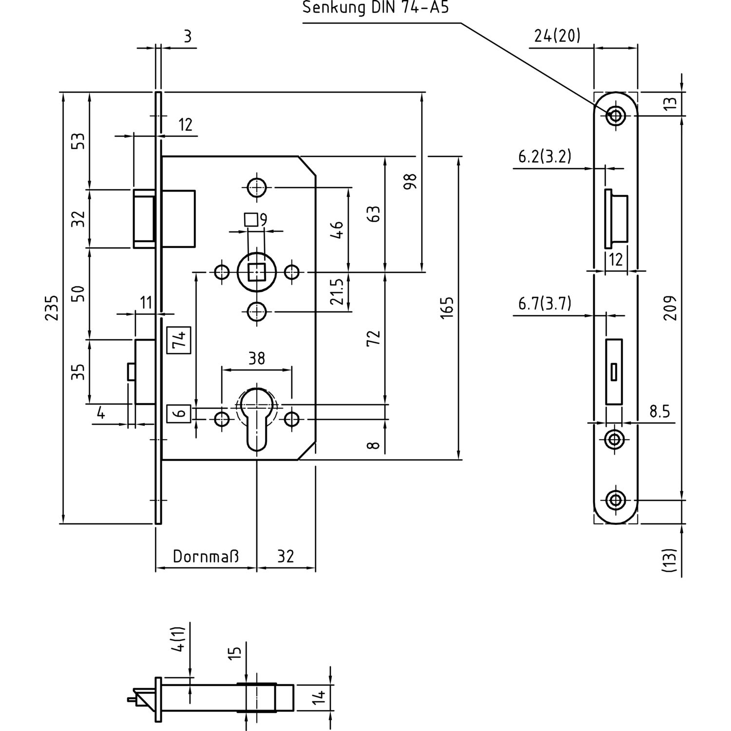 BMH Fluchttürschloss 1113 PZW, 2-flg. Funktion E/EN 179, links, D 65, Edelstahl