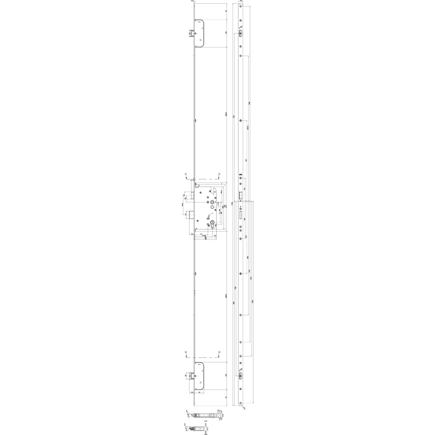 GU MFV-Schloss Secury Automatic ÖNORM,DM 80,Stulp 1750 x 20 x 2,5mm rund,silber